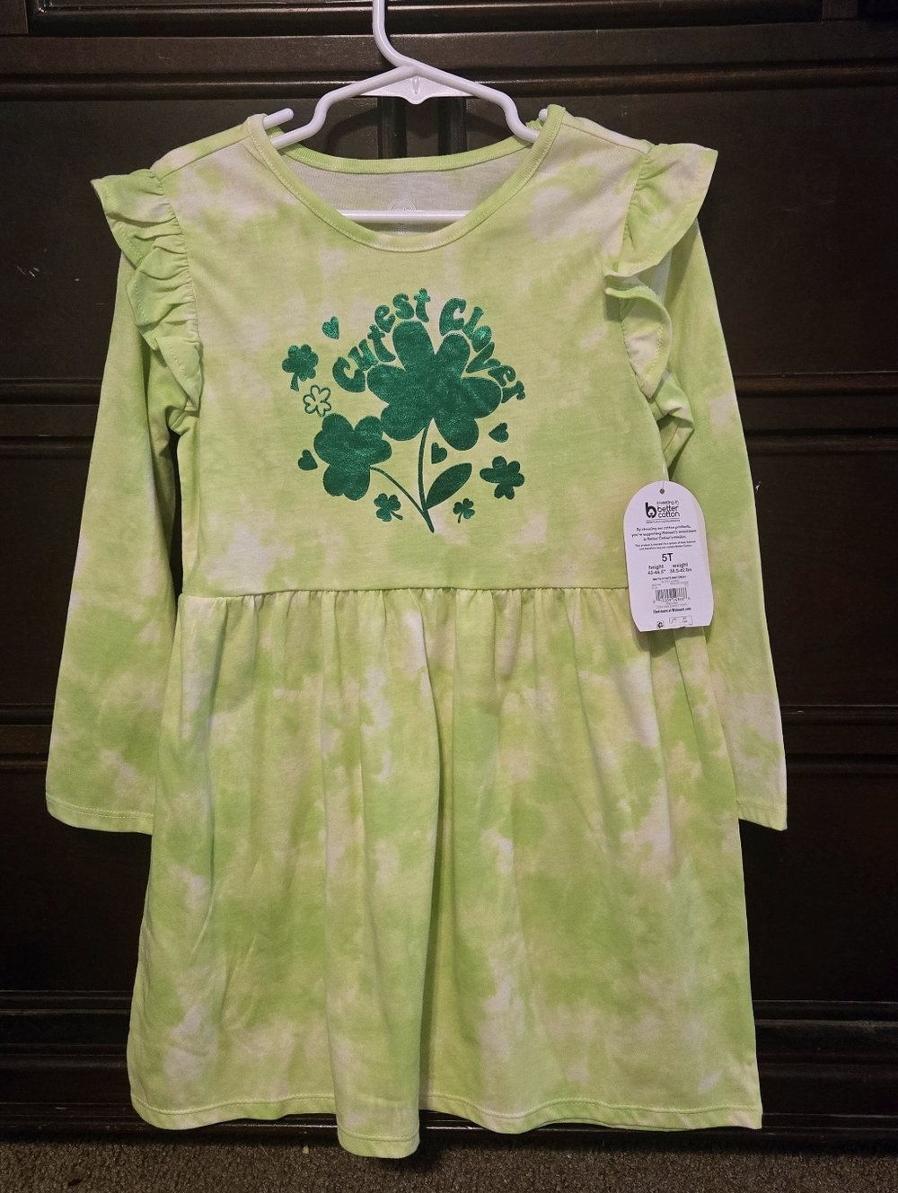 Girls 5t Green Tie-Dye Clover Graphic Dress